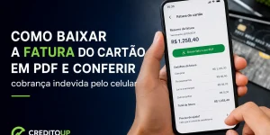 Smartphone exibindo fatura do cartão e opção de baixar em PDF