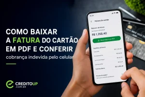 Smartphone exibindo fatura do cartão e opção de baixar em PDF