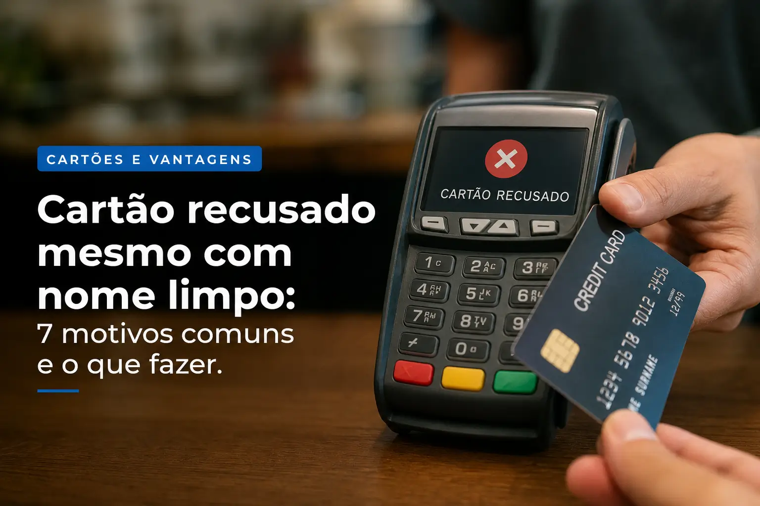 Pessoa com cartão recusado em terminal de pagamento