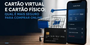 Carrinho de compras, cartão de crédito e app de cartão virtual