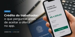 Mão segurando celular com oferta de crédito do trabalhador