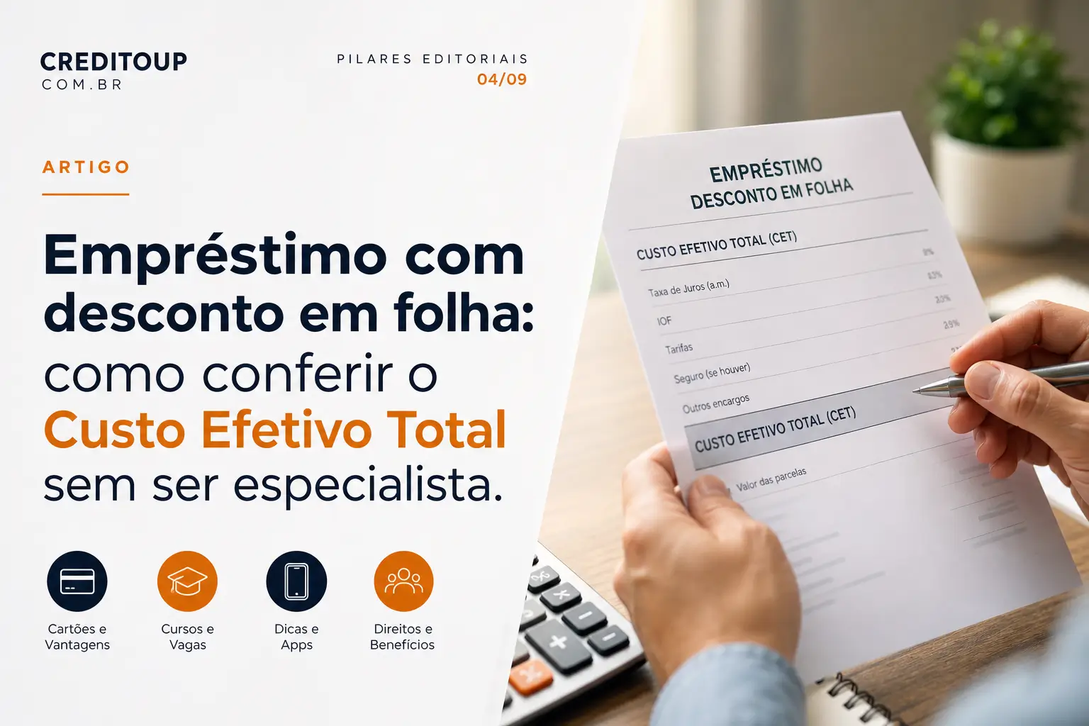 Pessoa segurando documento de empréstimo com desconto em folha e CET