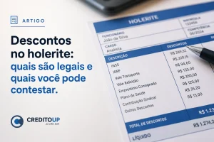 Página sobre holerite destacando descontos legais e contestáveis
