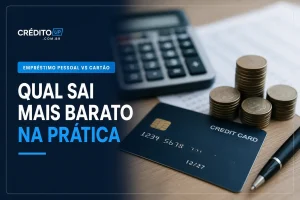 Calculadora, moedas e cartão de crédito em Crédito Up