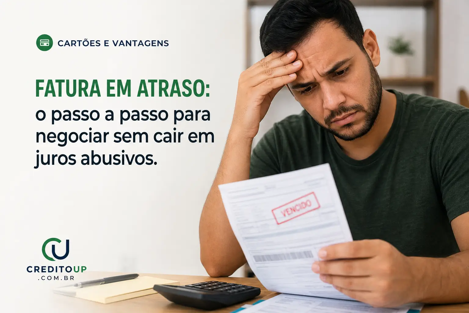 Homem preocupado com fatura em atraso no escritório