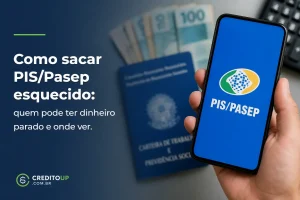 Smartphone com logo PIS/PASEP e texto promocional em português