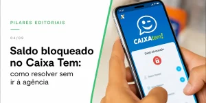 Saldo bloqueado no Caixa Tem com app e ícone de cadeado