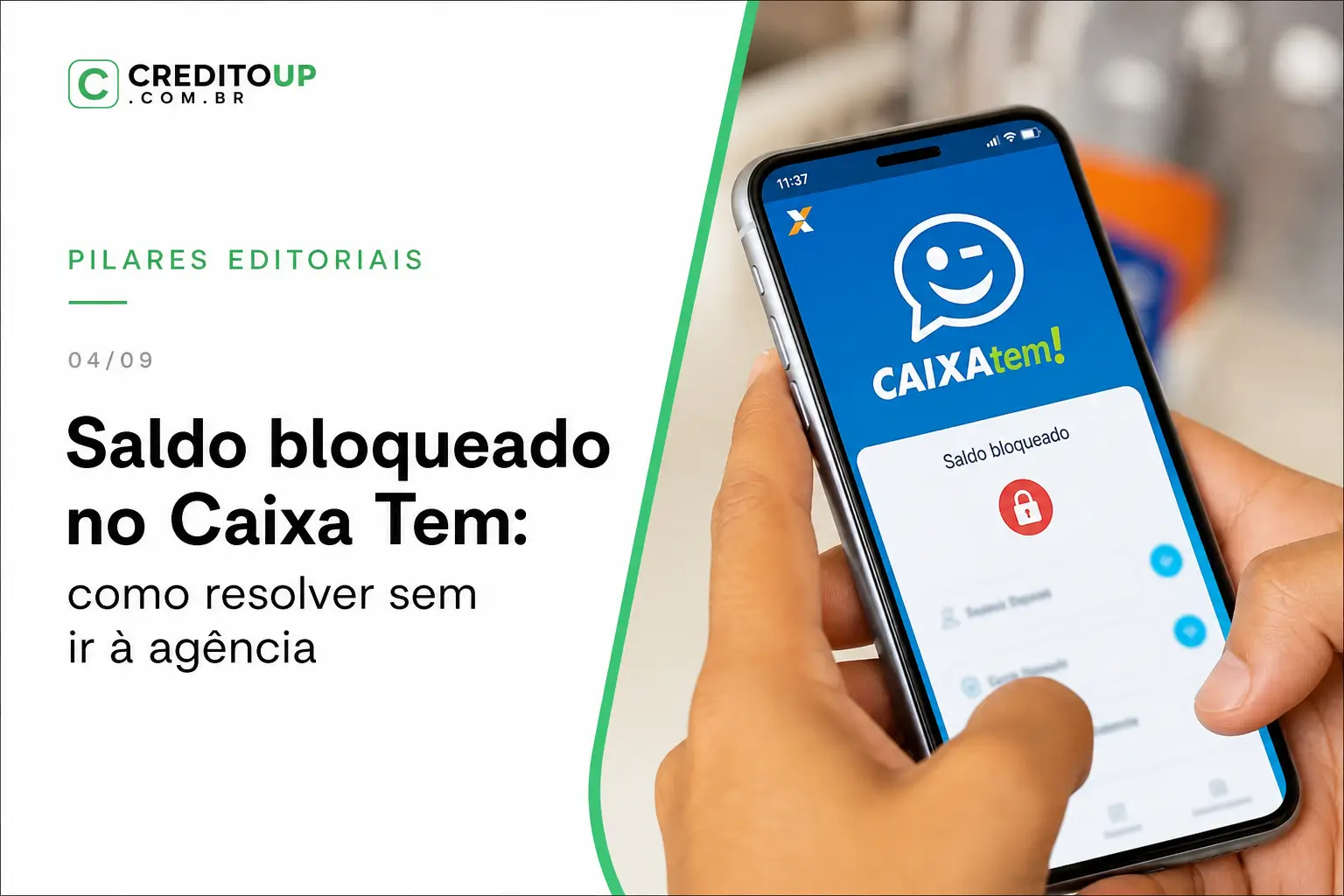 Saldo bloqueado no Caixa Tem com app e ícone de cadeado