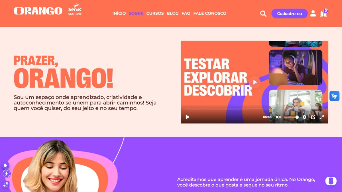 Página oficial da plataforma Orango do Senac